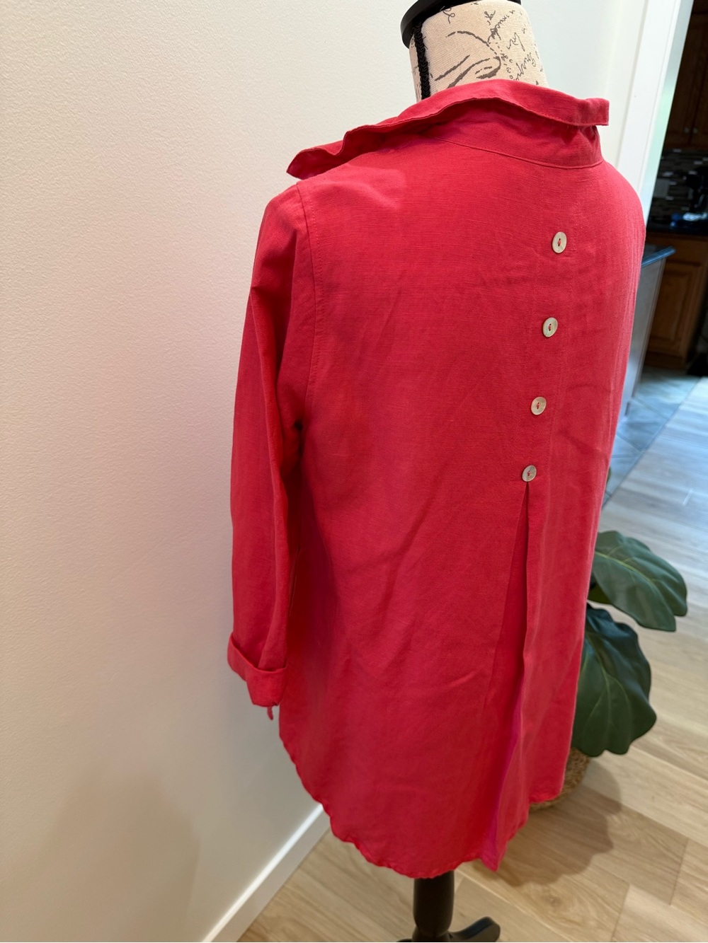 Soft SurroundingsTunic Blouse Shirt Pink Coral Linen Blend Button Front TSize M - Picture 5 of 7